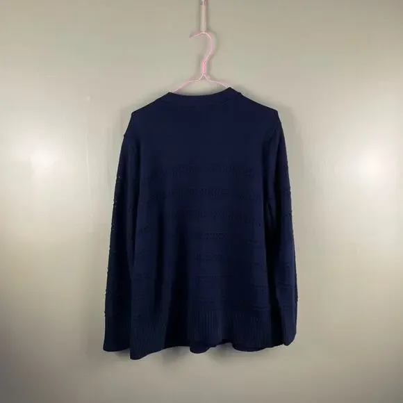 Talbots Navy Blue V-NECK POINTELLE GIRLFRIEND CARDIGAN - Picture 5 of 8
